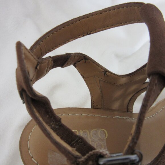 Franco Sarto Cameron Ankle Strap Sandals Wedge Brown Leather Laser Cut Size 6 - Picture 11 of 11